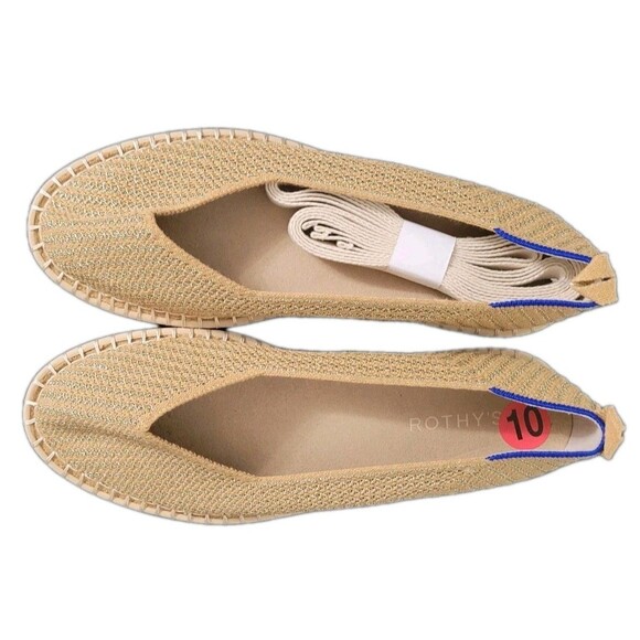Rothy’s Espadrille Gold Stripe Ballet Wrap Tie Flats Ivory Women’s 10 NWOT Rare - Picture 11 of 13